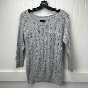American Eagle Sweater Sz Medium Open Cable Knit Stretch Gray Long Sleeve Top